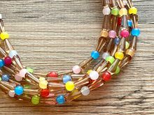 Load image into Gallery viewer, Brilliant Rainbow Beaded Necklace, Colorful Jelly Jewelry Chunky statement necklace, beaded necklace jewelry pride confetti brown