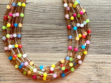 Load image into Gallery viewer, Brilliant Rainbow Beaded Necklace, Colorful Jelly Jewelry Chunky statement necklace, beaded necklace jewelry pride confetti brown