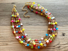 Load image into Gallery viewer, Brilliant Rainbow Beaded Necklace, Colorful Jelly Jewelry Chunky statement necklace, beaded necklace jewelry pride confetti brown