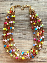Load image into Gallery viewer, Brilliant Rainbow Beaded Necklace, Colorful Jelly Jewelry Chunky statement necklace, beaded necklace jewelry pride confetti brown