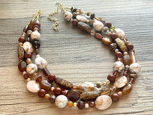 Load image into Gallery viewer, Brownie Batter Necklace, multi strand jewelry, big beaded chunky statement necklace, brown champagne necklace, tan white bridesmaid