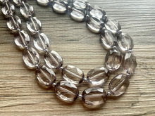 Load image into Gallery viewer, Gray Chunky Statement Necklace, big beaded bib necklace, gray jewelry, bridesmaid necklace, gray necklace, gray crackle, gray bridesmaid