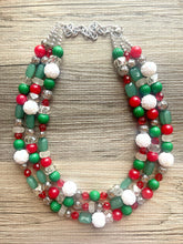 Load image into Gallery viewer, Christmas Necklace, Red & Green Bead Holiday Jewelry, Red Green Jewelry, Beaded Christmas Gift Christmas Present December Winter white