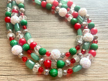 Load image into Gallery viewer, Christmas Necklace, Red & Green Bead Holiday Jewelry, Red Green Jewelry, Beaded Christmas Gift Christmas Present December Winter white