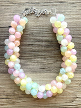 Load image into Gallery viewer, Misty Morning Pastel Rainbow Beaded Necklace, Colorful Jewelry, Chunky statement necklace, rainbow jewelry, confetti mint pink shimmer
