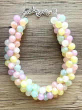 Load image into Gallery viewer, Misty Morning Pastel Rainbow Beaded Necklace, Colorful Jewelry, Chunky statement necklace, rainbow jewelry, confetti mint pink shimmer