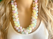 Load image into Gallery viewer, Misty Morning Pastel Rainbow Beaded Necklace, Colorful Jewelry, Chunky statement necklace, rainbow jewelry, confetti mint pink shimmer