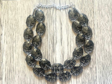 Load image into Gallery viewer, Black & clear Lace Bead Necklace, multi Strand Statement Jewelry, black Chunky bib, bridesmaid necklace, beaded jewelry
