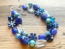 Load image into Gallery viewer, Blue Christmas Beaded Necklace, 2 strand Chunky statement necklace, big beaded necklace jewelry, Aqua sparkle silver statement