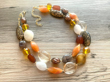 Load image into Gallery viewer, Autumn Art Statement Necklace, Gold & Orange Necklace, 2 Strand Statement Necklace, fall colors chunky necklace burnt clementine