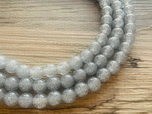 Load image into Gallery viewer, Three Strand Silver gray Glitter Resin Chunky statement necklace, big beaded jewelry, gifts for women, bib jewelry Multi-Strand necklace