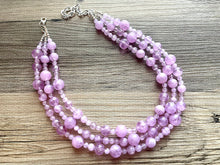 Load image into Gallery viewer, Lavender Haze beaded Necklace, triple strand jewelry, big beaded chunky statement necklace, purple lavender Lilac bubble acrylic necklace