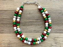 Load image into Gallery viewer, Christmas Necklace, Red Silver Gold Green white Holiday Jewelry, Christmas Jewelry, Red Green Jewelry, Christmas Gift Christmas Present