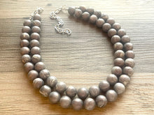 Load image into Gallery viewer, Two Strand Silver gray hologram Resin Chunky statement necklace, big beaded jewelry, gifts for women, bib jewelry Multi-Strand necklace