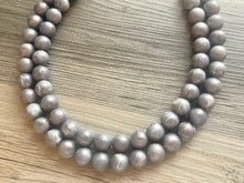 Load image into Gallery viewer, Two Strand Silver gray hologram Resin Chunky statement necklace, big beaded jewelry, gifts for women, bib jewelry Multi-Strand necklace