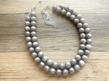 Load image into Gallery viewer, Two Strand Silver gray hologram Resin Chunky statement necklace, big beaded jewelry, gifts for women, bib jewelry Multi-Strand necklace