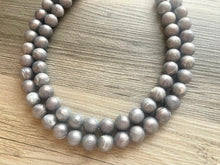 Load image into Gallery viewer, Two Strand Silver gray hologram Resin Chunky statement necklace, big beaded jewelry, gifts for women, bib jewelry Multi-Strand necklace