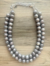 Load image into Gallery viewer, Two Strand Silver gray hologram Resin Chunky statement necklace, big beaded jewelry, gifts for women, bib jewelry Multi-Strand necklace
