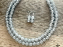 Load image into Gallery viewer, Two Strand Silver gray Glitter Resin Chunky statement necklace, big beaded jewelry, gifts for women, bib jewelry Multi-Strand necklace