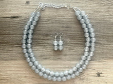 Load image into Gallery viewer, Two Strand Silver gray Glitter Resin Chunky statement necklace, big beaded jewelry, gifts for women, bib jewelry Multi-Strand necklace