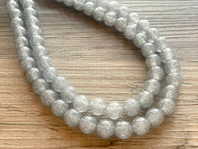 Load image into Gallery viewer, Two Strand Silver gray Glitter Resin Chunky statement necklace, big beaded jewelry, gifts for women, bib jewelry Multi-Strand necklace