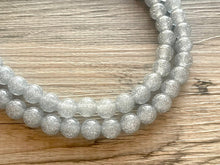 Load image into Gallery viewer, Two Strand Silver gray Glitter Resin Chunky statement necklace, big beaded jewelry, gifts for women, bib jewelry Multi-Strand necklace