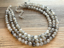 Load image into Gallery viewer, Three Strand gray Faceted Chunky statement necklace, big beaded jewelry, gifts for women, bib jewelry Multi-Strand necklace black white