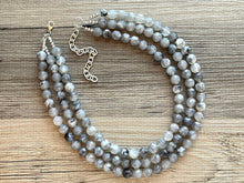 Load image into Gallery viewer, Three Strand gray Faceted Chunky statement necklace, big beaded jewelry, gifts for women, bib jewelry Multi-Strand necklace black white