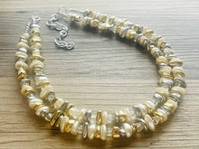 Load image into Gallery viewer, Two Strand Silver & Gold Resin Chunky statement necklace, big beaded jewelry, gifts for women, bib jewelry Multi-Strand necklace metallic