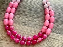 Load image into Gallery viewer, Pink Ombré Chunky Statement jewelry set, Big bib beaded jewelry, Double Strand Statement Necklace earrings, bridesmaid wedding magenta