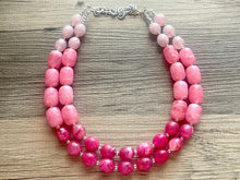 Load image into Gallery viewer, Pink Ombré Chunky Statement jewelry set, Big bib beaded jewelry, Double Strand Statement Necklace earrings, bridesmaid wedding magenta