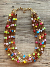 Load image into Gallery viewer, Brilliant Rainbow Beaded Necklace, Colorful Jelly Jewelry Chunky statement necklace, beaded necklace jewelry pride confetti brown
