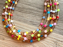 Load image into Gallery viewer, Brilliant Rainbow Beaded Necklace, Colorful Jelly Jewelry Chunky statement necklace, beaded necklace jewelry pride confetti brown