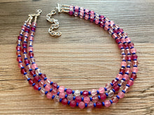 Load image into Gallery viewer, Steady Love Statement Necklace, multi strand bright jewelry, chunky statement necklace, pink necklace, blue hot pink clear resin beaded