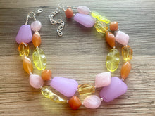 Load image into Gallery viewer, Lavender Haze Beaded Necklace, 2 strand Chunky statement necklace, big beaded necklace jewelry, Orange yellow blush pink statement