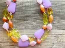 Load image into Gallery viewer, Lavender Haze Beaded Necklace, 2 strand Chunky statement necklace, big beaded necklace jewelry, Orange yellow blush pink statement