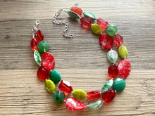 Load image into Gallery viewer, Christmas Necklace, Red Silver Green white Holiday Jewelry, Christmas Jewelry, Red Green Jewelry, Christmas Gift Christmas Present