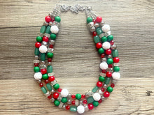 Load image into Gallery viewer, Christmas Necklace, Red & Green Bead Holiday Jewelry, Red Green Jewelry, Beaded Christmas Gift Christmas Present December Winter white