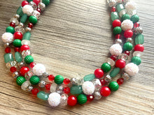 Load image into Gallery viewer, Christmas Necklace, Red & Green Bead Holiday Jewelry, Red Green Jewelry, Beaded Christmas Gift Christmas Present December Winter white