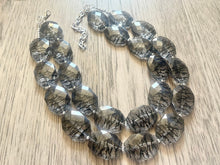 Load image into Gallery viewer, Black & clear Lace Bead Necklace, multi Strand Statement Jewelry, black Chunky bib, bridesmaid necklace, beaded jewelry