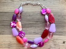 Load image into Gallery viewer, Purple Coral Reef Necklace, Double strand jewelry, big beaded chunky statement, lavender pink red necklace, shell bubble silver jewelry