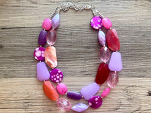 Load image into Gallery viewer, Purple Coral Reef Necklace, Double strand jewelry, big beaded chunky statement, lavender pink red necklace, shell bubble silver jewelry