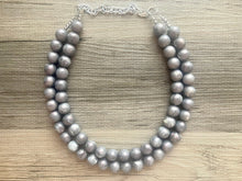 Load image into Gallery viewer, Two Strand Silver gray hologram Resin Chunky statement necklace, big beaded jewelry, gifts for women, bib jewelry Multi-Strand necklace