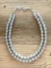Load image into Gallery viewer, Two Strand Silver gray Glitter Resin Chunky statement necklace, big beaded jewelry, gifts for women, bib jewelry Multi-Strand necklace