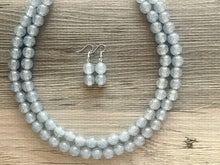 Load image into Gallery viewer, Two Strand Silver gray Glitter Resin Chunky statement necklace, big beaded jewelry, gifts for women, bib jewelry Multi-Strand necklace
