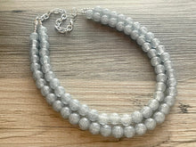 Load image into Gallery viewer, Two Strand Silver gray Glitter Resin Chunky statement necklace, big beaded jewelry, gifts for women, bib jewelry Multi-Strand necklace