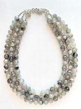 Load image into Gallery viewer, Three Strand gray Faceted Chunky statement necklace, big beaded jewelry, gifts for women, bib jewelry Multi-Strand necklace black white