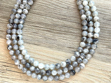 Load image into Gallery viewer, Three Strand gray Faceted Chunky statement necklace, big beaded jewelry, gifts for women, bib jewelry Multi-Strand necklace black white