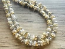 Load image into Gallery viewer, Two Strand Silver & Gold Resin Chunky statement necklace, big beaded jewelry, gifts for women, bib jewelry Multi-Strand necklace metallic