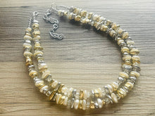 Load image into Gallery viewer, Two Strand Silver & Gold Resin Chunky statement necklace, big beaded jewelry, gifts for women, bib jewelry Multi-Strand necklace metallic